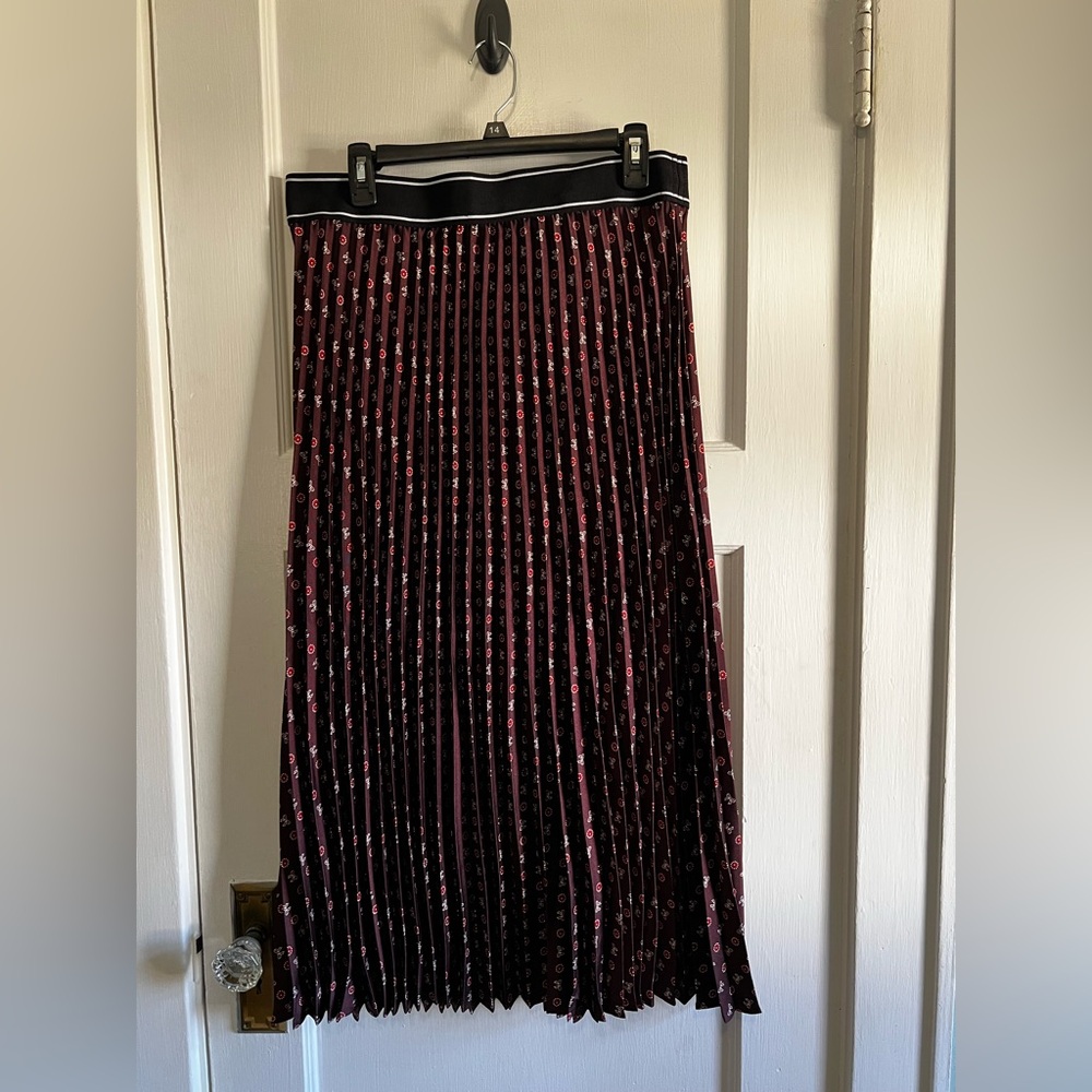LOFT Black and Red Patterned A-Line Skirt